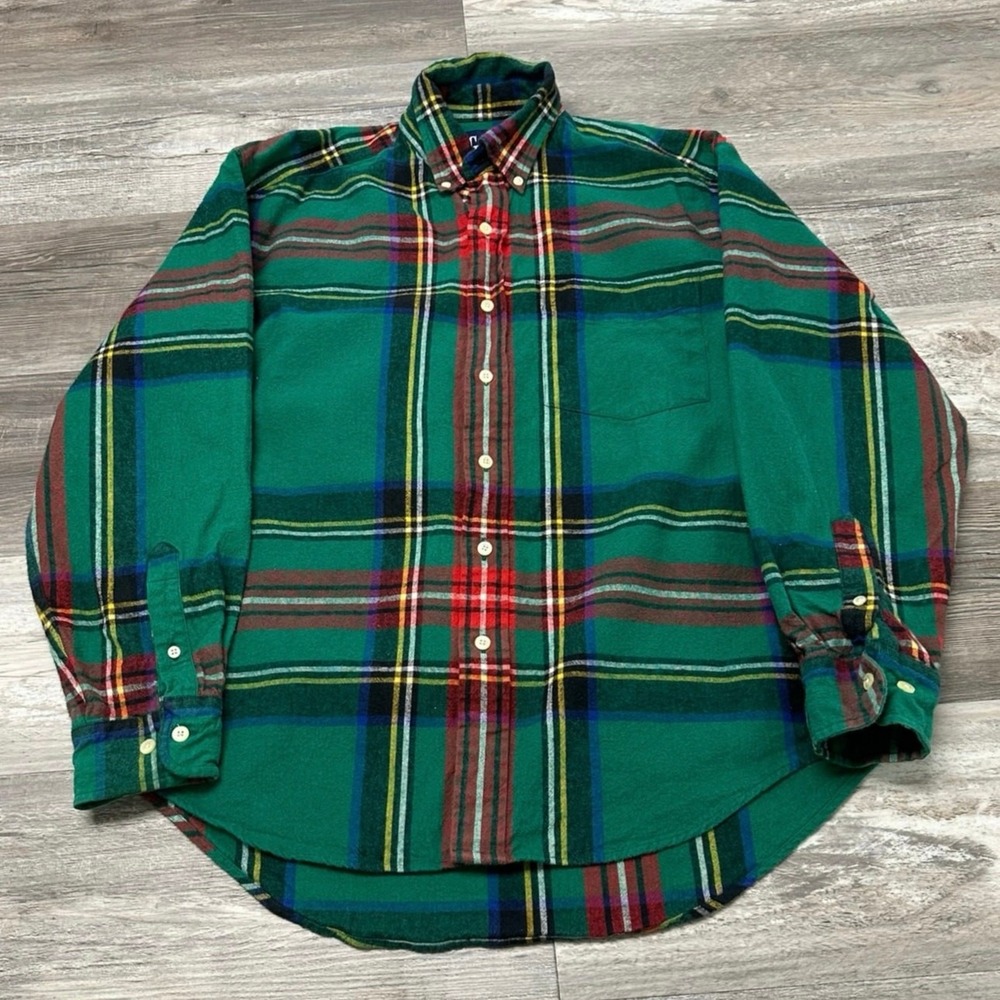 Vintage 90s GAP Flannel Shirt Plaid Green Mens M Chest Pocket Button Down Shirt
